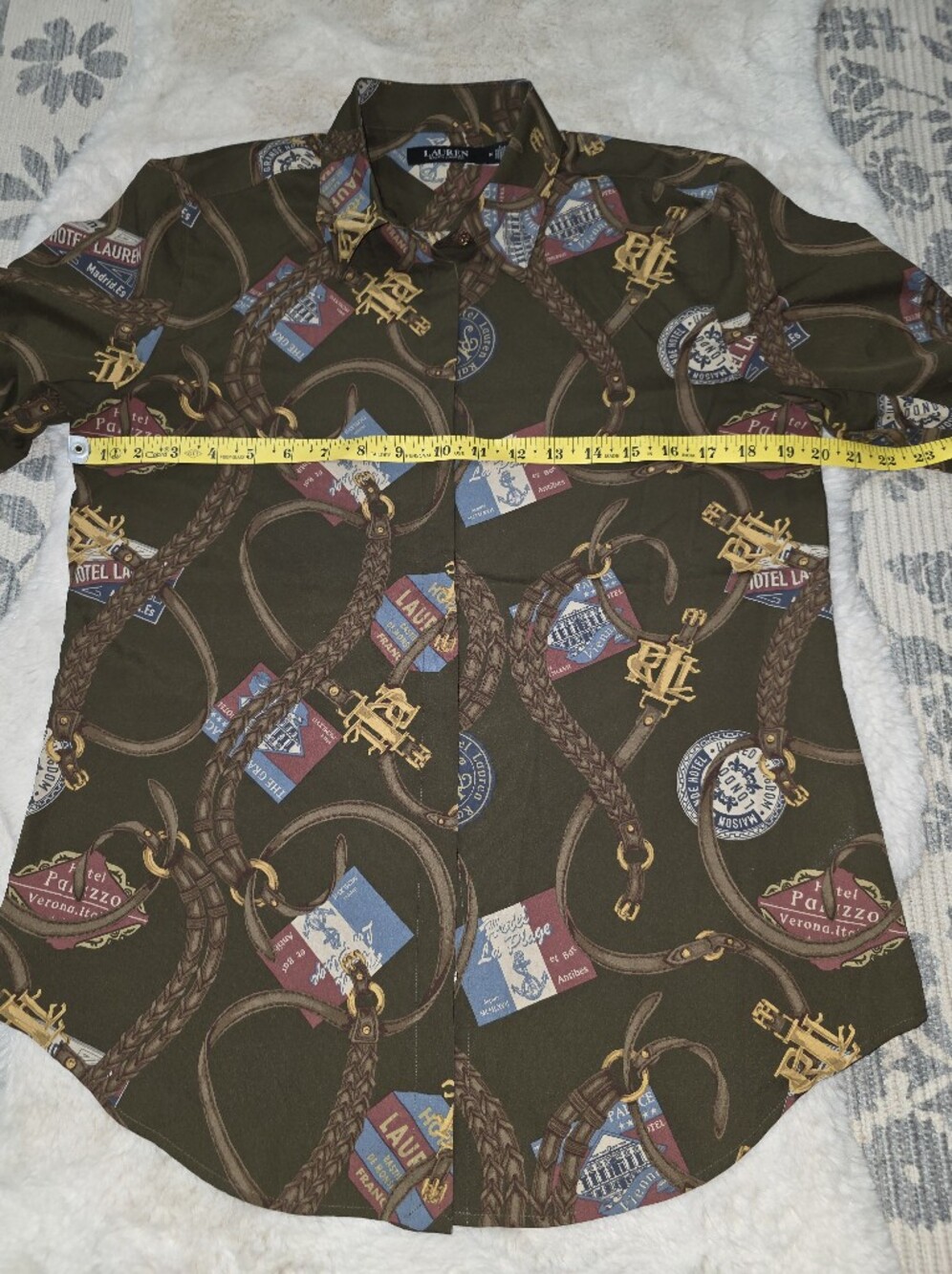 Lauren Ralph Lauren Classic Fit Belt Print Crepe Shirt Medium Excellent - Picture 6 of 8